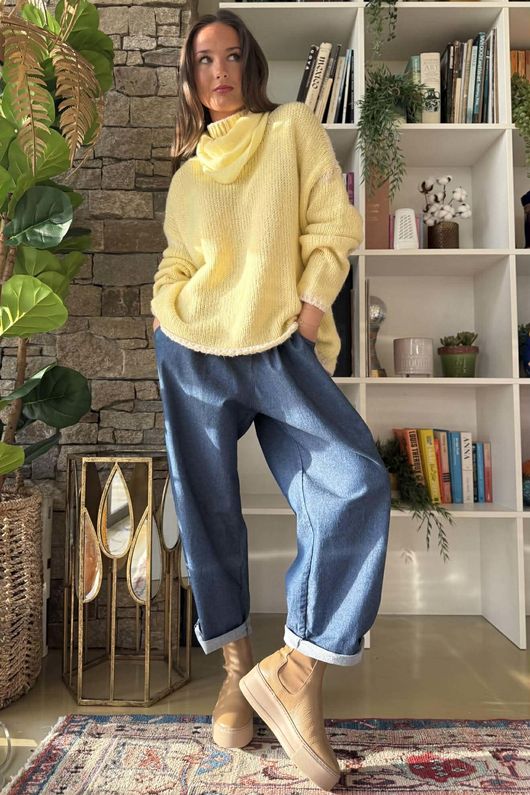  Big Softie Whipstitch Knit Jumper Lemon